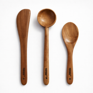 vesphere neem wood turner, ladle & rice spoon set