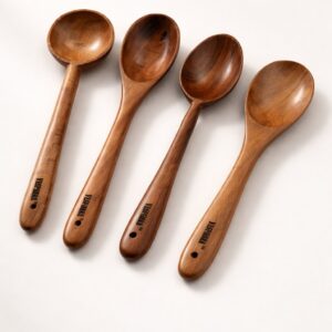 vesphere neem wood cooking spoon set of 4 | handmade wooden spatula & serving ladle | eco friendly kitchen utensils
