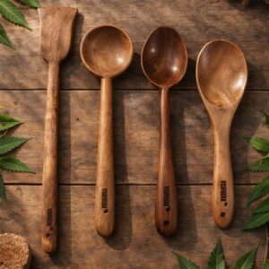 vesphere premium neem wood cooking utensils set of 4 – handmade wooden spatula & spoon set | eco friendly, non toxic kitchen tools