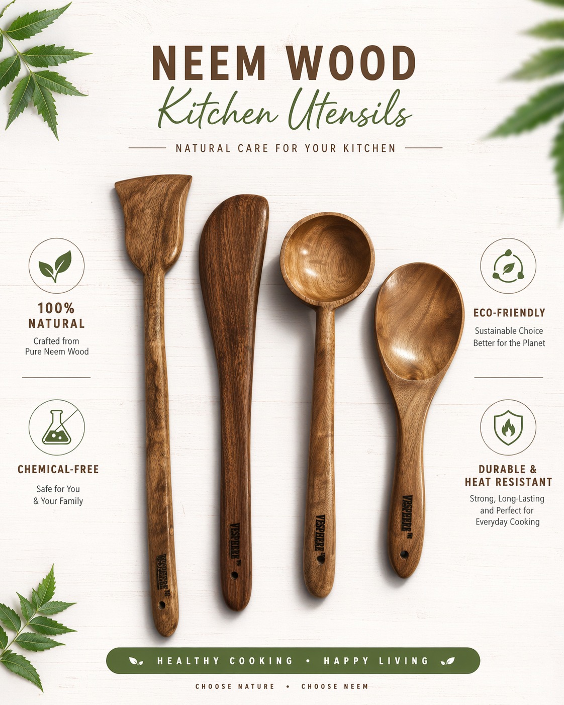 vesphere neem wood kitchen utensils set of 4 β natural wooden spatula, turner, ladle & cooking spoon | eco friendly, non stick safe, handmade wooden cooking tools vesphere neem wood kitchen utensils set of 4 β natural wooden spatula, turner, ladle & cooking spoon | eco friendly, non stick safe, handmade wooden cooking tools