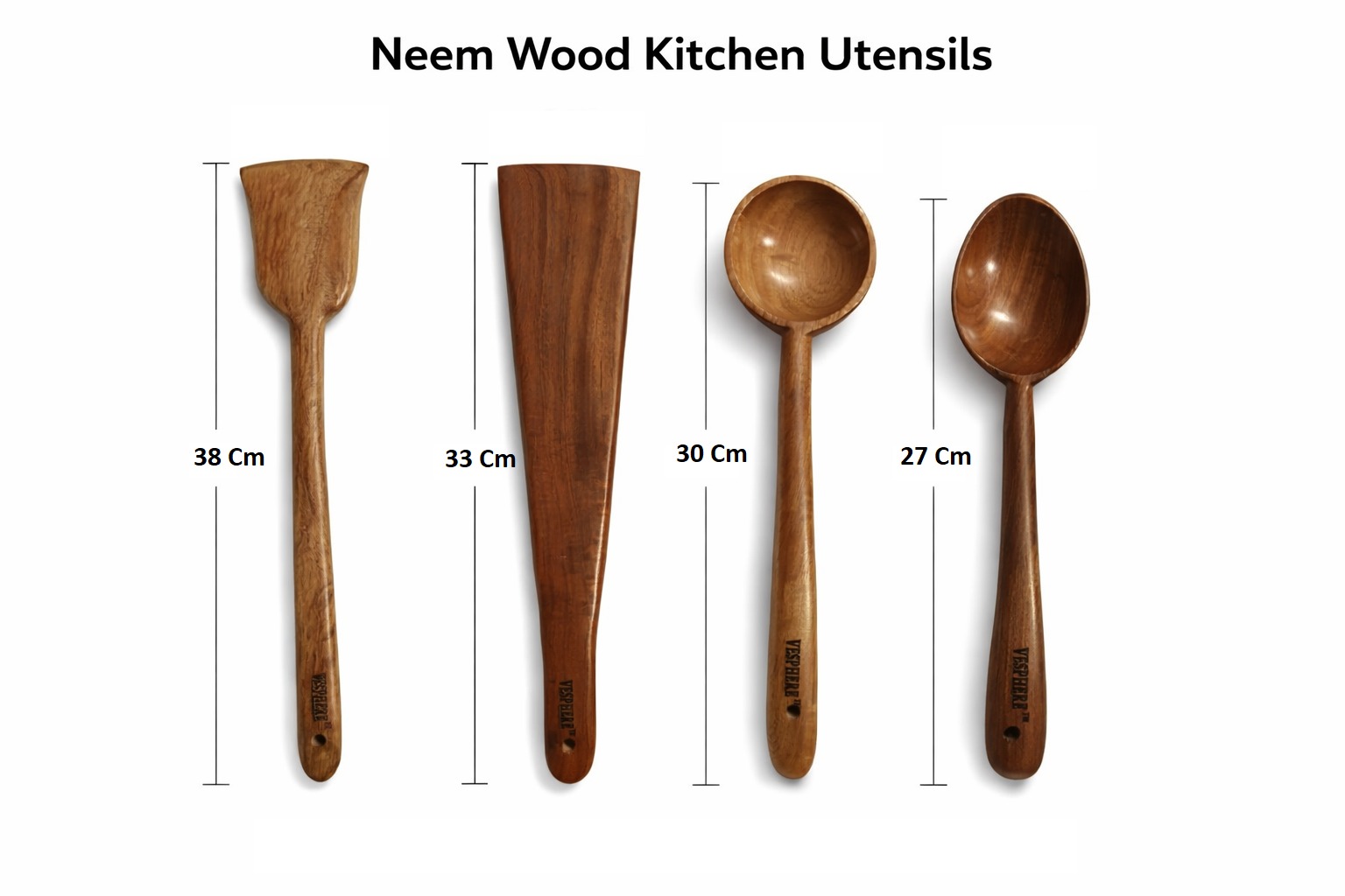 vesphere premium neem wood kitchen utensil set (4 pieces) – natural wooden spatula, turner, soup ladle & cooking spoon | eco friendly, non toxic, durable & heat resistant cookware tools vesphere premium neem wood kitchen utensil set (4 pieces) – natural wooden spatula, turner, soup ladle & cooking spoon | eco friendly, non toxic, durable & heat resistant cookware tools