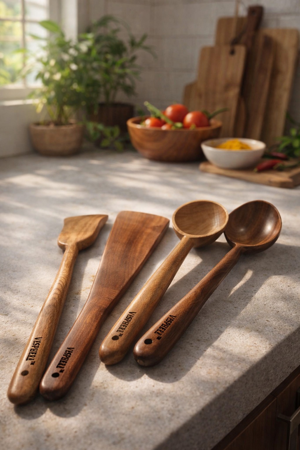 vesphere premium neem wood kitchen utensil set (4 pieces) – natural wooden spatula, turner, soup ladle & cooking spoon | eco friendly, non toxic, durable & heat resistant cookware tools vesphere premium neem wood kitchen utensil set (4 pieces) – natural wooden spatula, turner, soup ladle & cooking spoon | eco friendly, non toxic, durable & heat resistant cookware tools