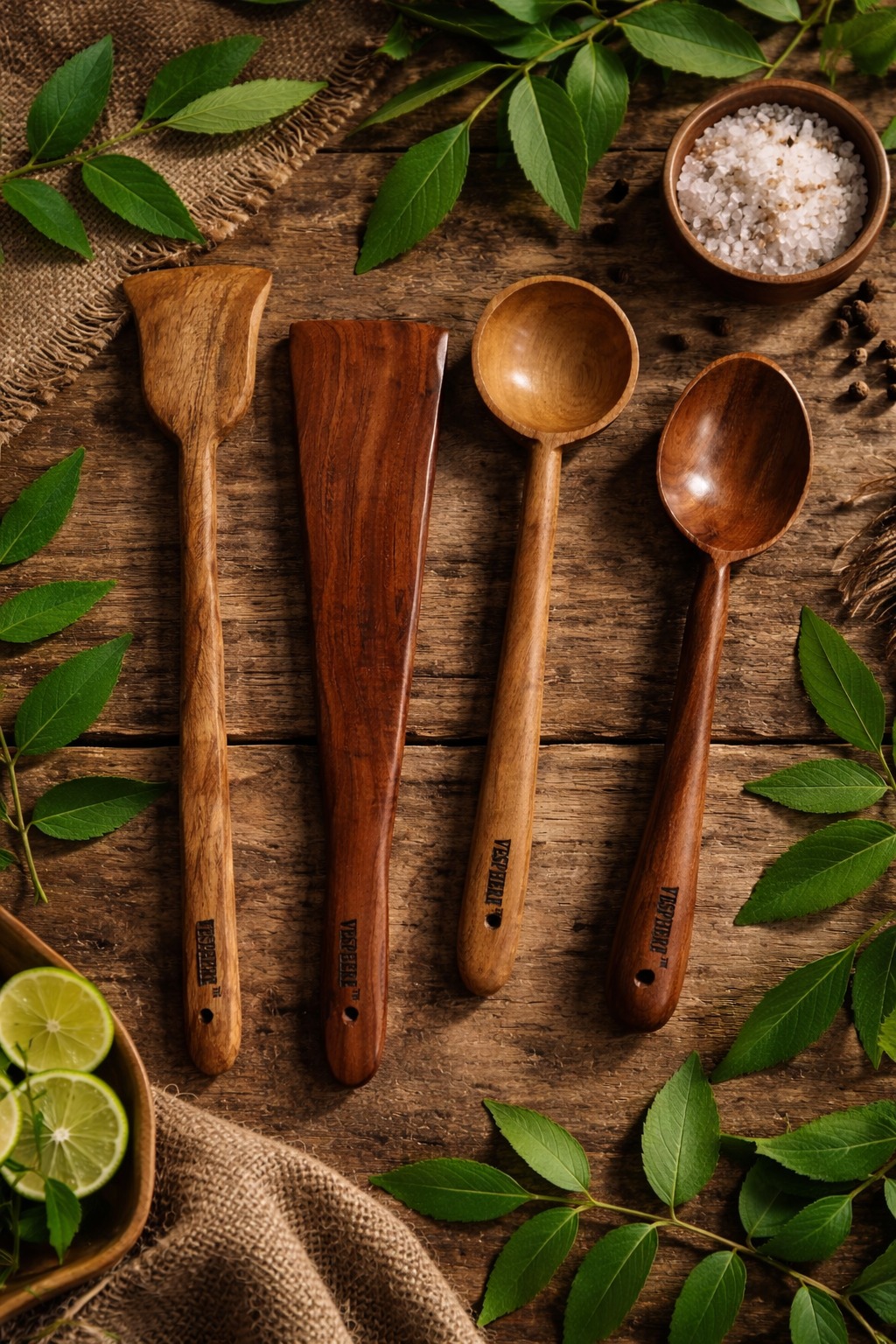 vesphere premium neem wood kitchen utensil set (4 pieces) – natural wooden spatula, turner, soup ladle & cooking spoon | eco friendly, non toxic, durable & heat resistant cookware tools vesphere premium neem wood kitchen utensil set (4 pieces) – natural wooden spatula, turner, soup ladle & cooking spoon | eco friendly, non toxic, durable & heat resistant cookware tools
