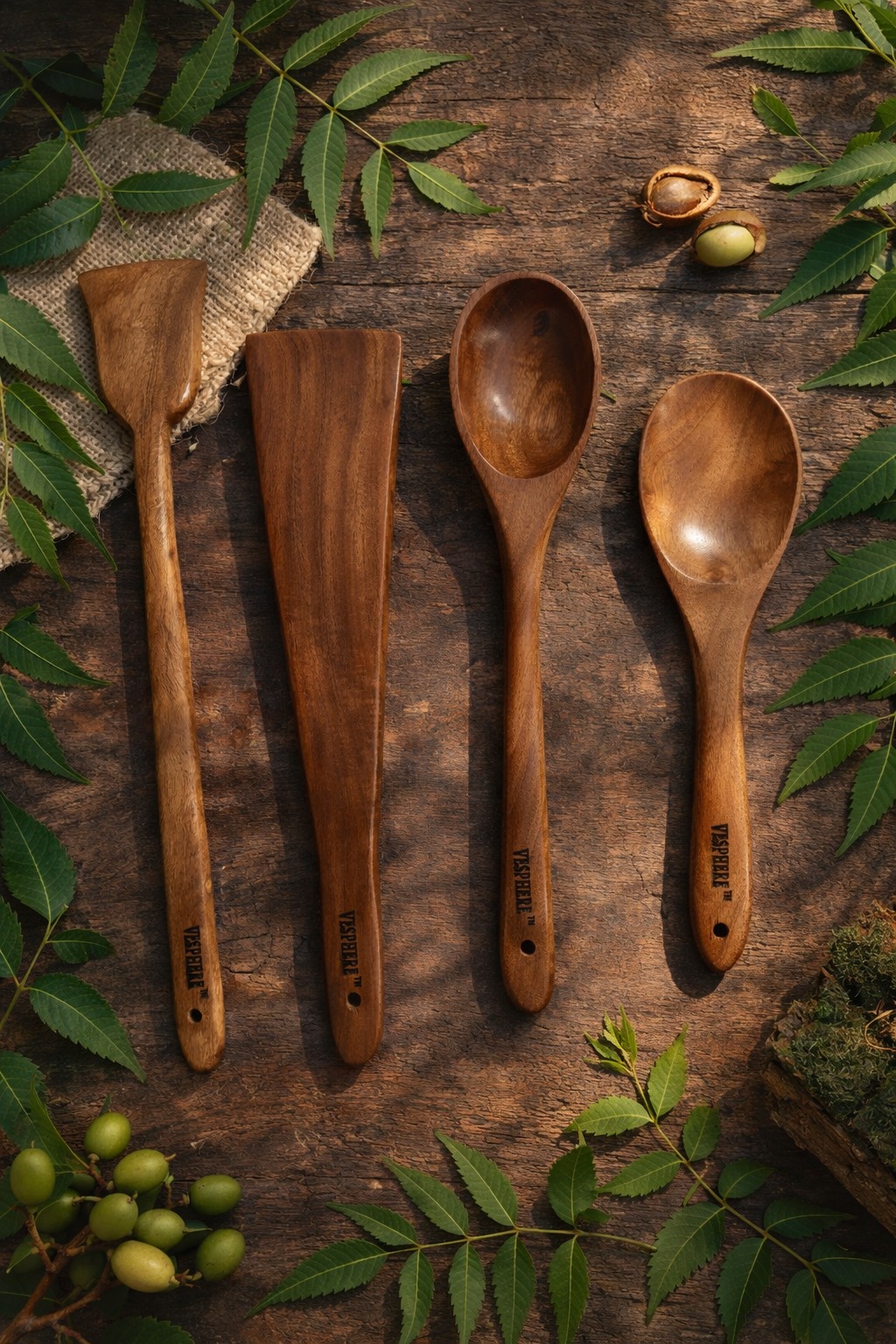 vesphere premium neem wood kitchen utensil set (4 pieces) – natural wooden cooking spoon & spatula set | eco friendly, chemical free, durable & heat resistant cookware tools for everyday cooking vesphere premium neem wood kitchen utensil set (4 pieces) – natural wooden cooking spoon & spatula set | eco friendly, chemical free, durable & heat resistant cookware tools for everyday cooking