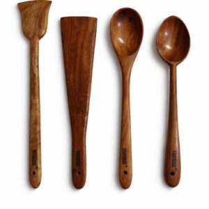 vesphere premium neem wood kitchen utensil set of 4 – handcrafted natural wooden cooking spoons & spatula set | eco friendly, non toxic, durable & heat resistant cooking tools for kitchen