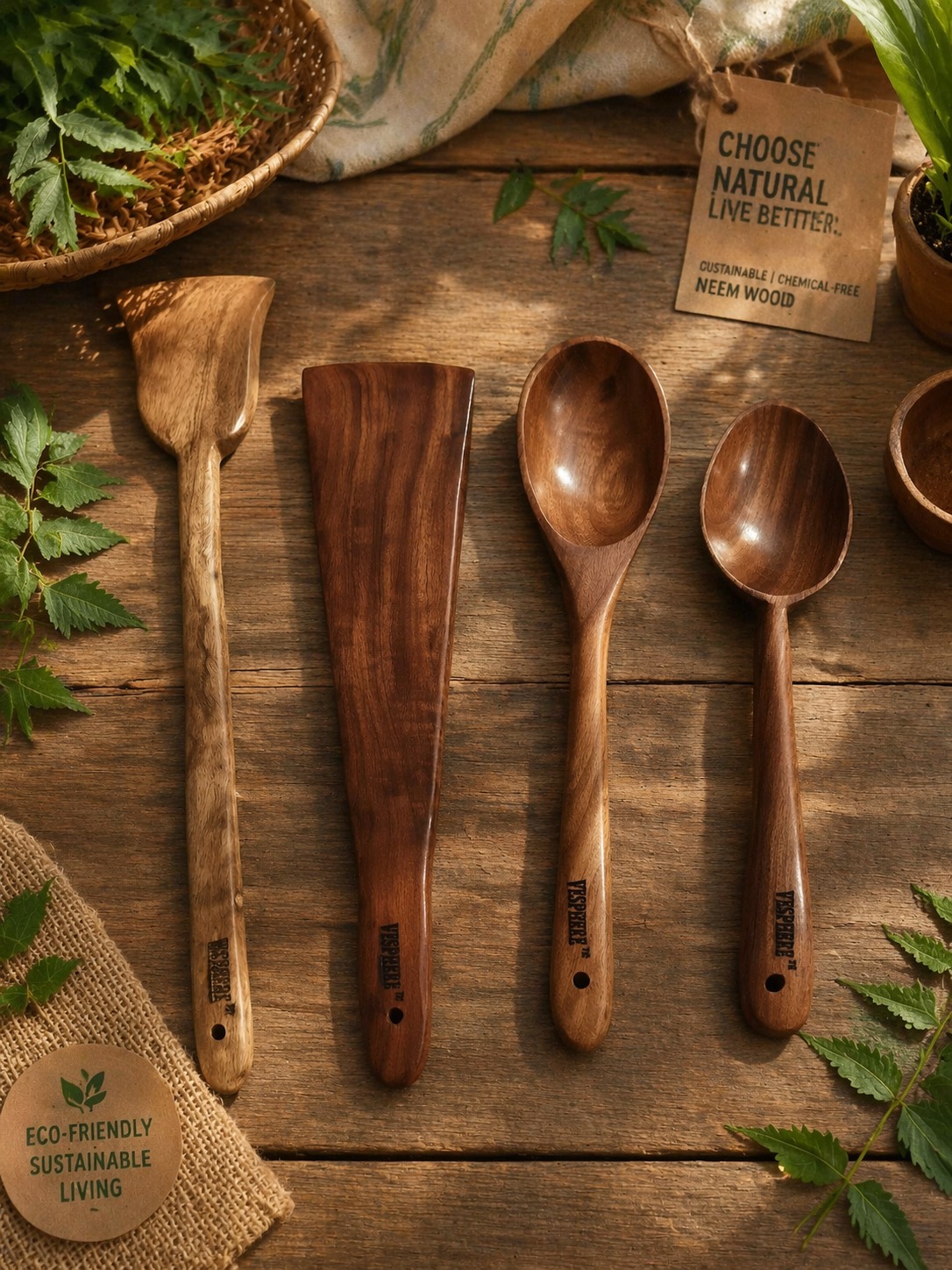 vesphere premium neem wood kitchen utensil set of 4 – handcrafted natural wooden cooking spoons & spatula set | eco friendly, non toxic, durable & heat resistant cooking tools for kitchen vesphere premium neem wood kitchen utensil set of 4 – handcrafted natural wooden cooking spoons & spatula set | eco friendly, non toxic, durable & heat resistant cooking tools for kitchen