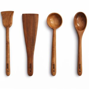 vesphere premium neem wood kitchen utensil set of 4 | natural wooden spatula, turner, ladle & spoon | eco friendly cooking tools