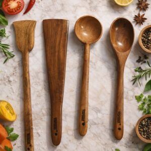 vesphere premium neem wood kitchen utensil set of 4 | natural wooden spatula, turner, ladle & spoon | eco friendly cooking tools