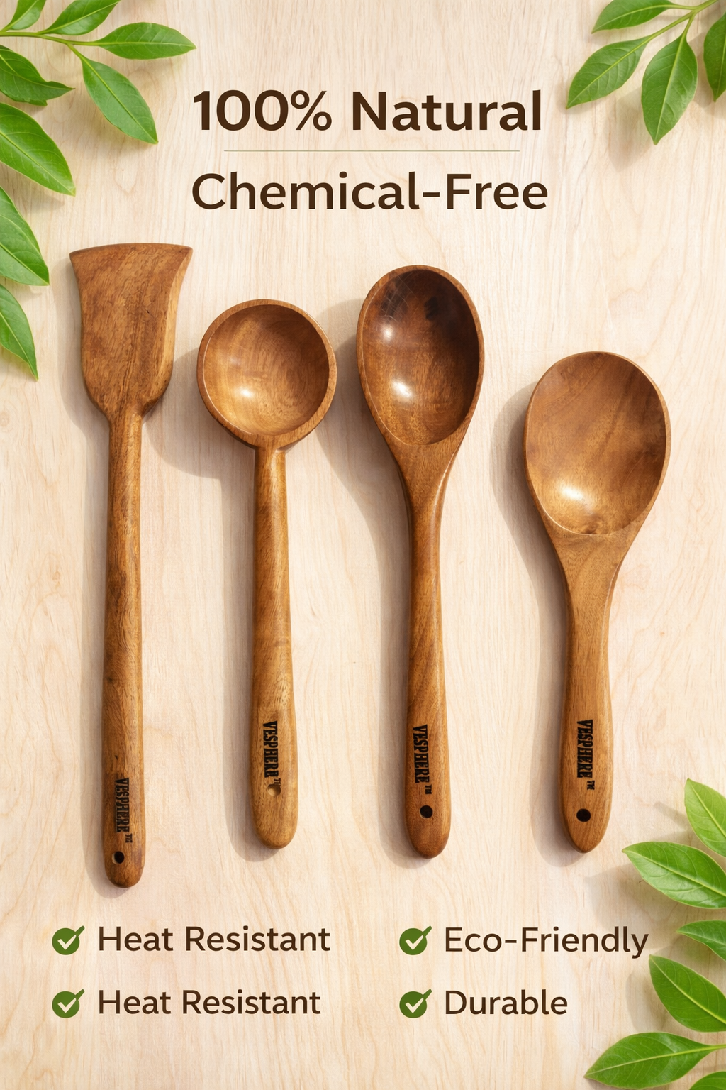 vesphere premium neem wood kitchen utensil set (4 pieces) – handmade wooden spatula, soup ladle, serving spoon & cooking spoon | natural, eco friendly, heat resistant & non toxic kitchen tools vesphere premium neem wood kitchen utensil set (4 pieces) – handmade wooden spatula, soup ladle, serving spoon & cooking spoon | natural, eco friendly, heat resistant & non toxic kitchen tools
