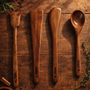 vesphere premium neem wood kitchen utensil set (4 pieces) | natural antibacterial wooden spatula & spoon set | eco friendly, heat resistant, non toxic cooking tools for daily use