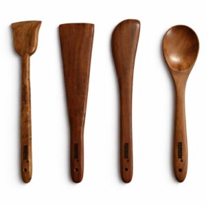 vesphere premium neem wood kitchen utensil set – handmade wooden spatula & spoon combo | natural, non toxic, heat resistant cooking tools for non stick cookware (set of 4)