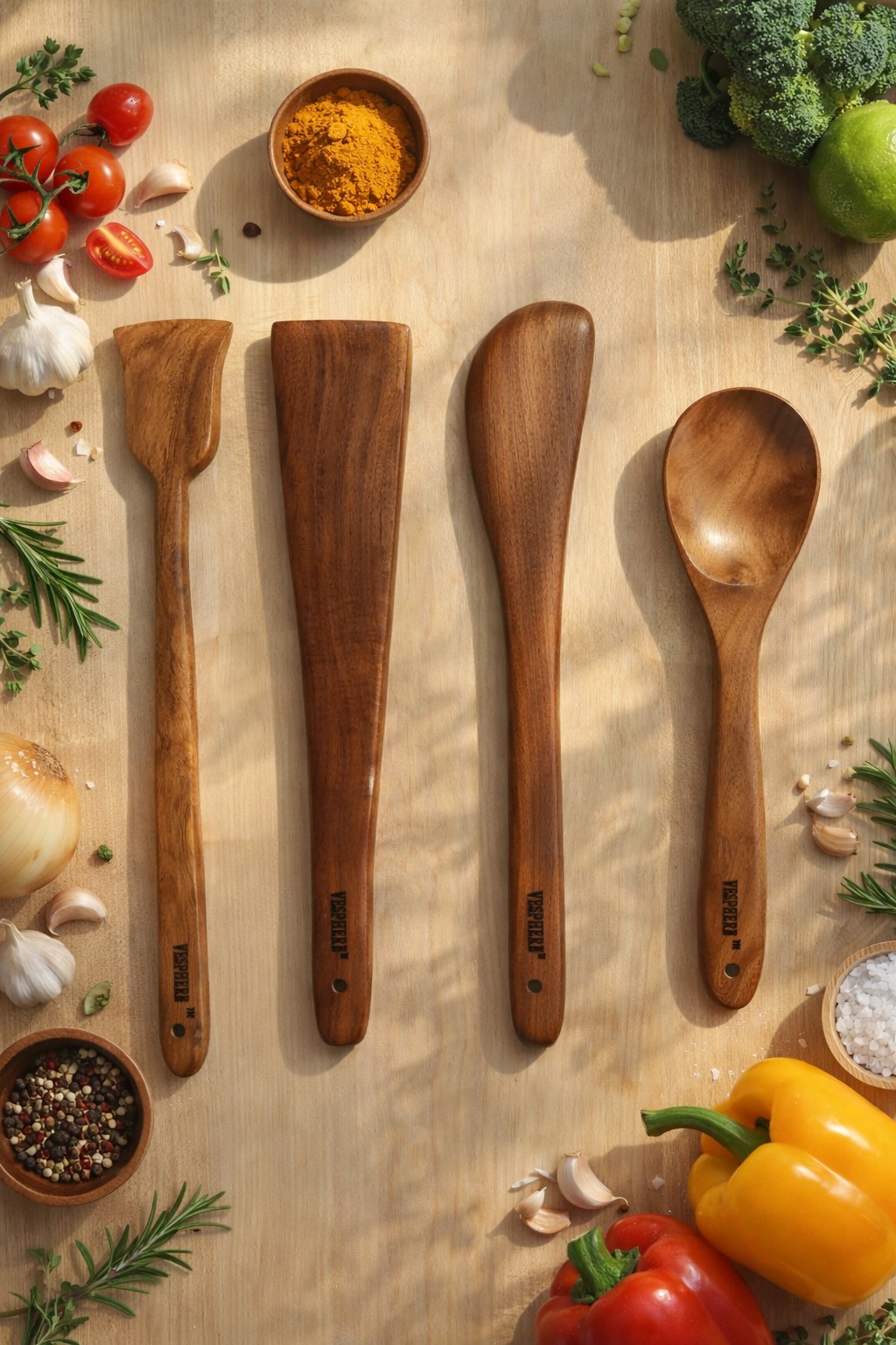 vesphere premium neem wood kitchen utensil set – handmade wooden spatula & spoon combo | natural, non toxic, heat resistant cooking tools for non stick cookware (set of 4) vesphere premium neem wood kitchen utensil set – handmade wooden spatula & spoon combo | natural, non toxic, heat resistant cooking tools for non stick cookware (set of 4)