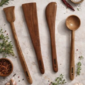 vesphere premium neem wood kitchen utensil set (4 pieces) – handcrafted natural wooden spatula & ladle set | eco friendly, heat resistant, non toxic cooking tools for kitchen