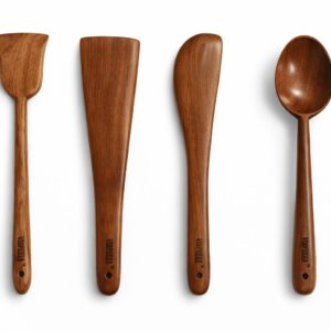 vesphere premium neem wood kitchen utensils set (4 pieces) – natural wooden spatula, turner & cooking spoon | eco friendly, non toxic, heat resistant cookware tools for modern kitchen