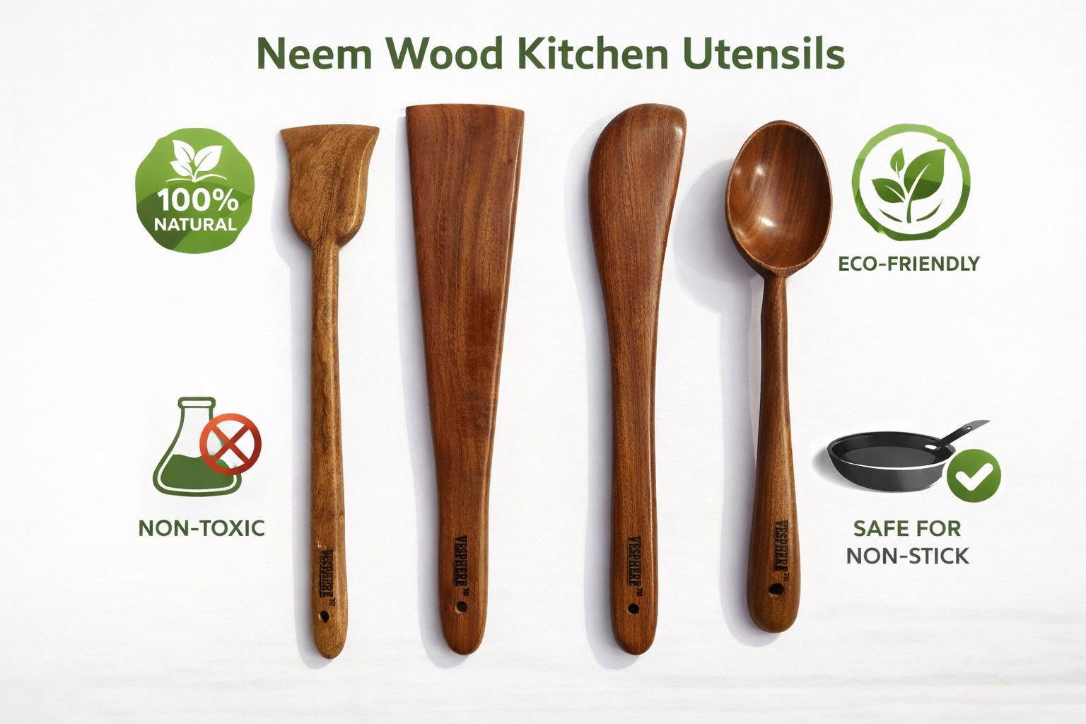 vesphere premium neem wood kitchen utensils set (4 pieces) – natural wooden spatula, turner & cooking spoon | eco friendly, non toxic, heat resistant cookware tools for modern kitchen vesphere premium neem wood kitchen utensils set (4 pieces) – natural wooden spatula, turner & cooking spoon | eco friendly, non toxic, heat resistant cookware tools for modern kitchen