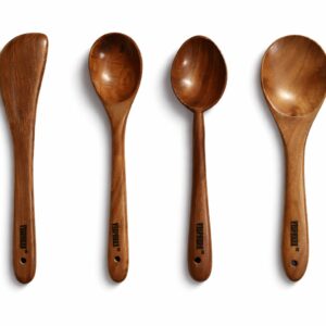 vesphere neem wood cooking spoon set of 4 | handmade wooden spatula & serving ladle | eco friendly kitchen utensils