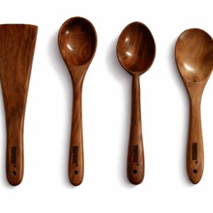 vesphere neem wood kitchen utensil set of 4 – spatula, cooking & serving spoons, handmade natural wooden tools