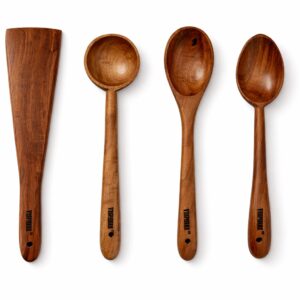 vesphere neem wood kitchen utensil set – spatula, ladle & cooking spoons (handcrafted, eco friendly, non toxic wooden tools)