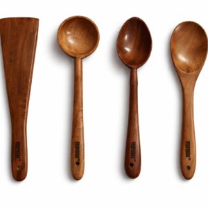 vesphere neem wood kitchen utensils set – spatula, ladle & cooking spoons (4 pcs)