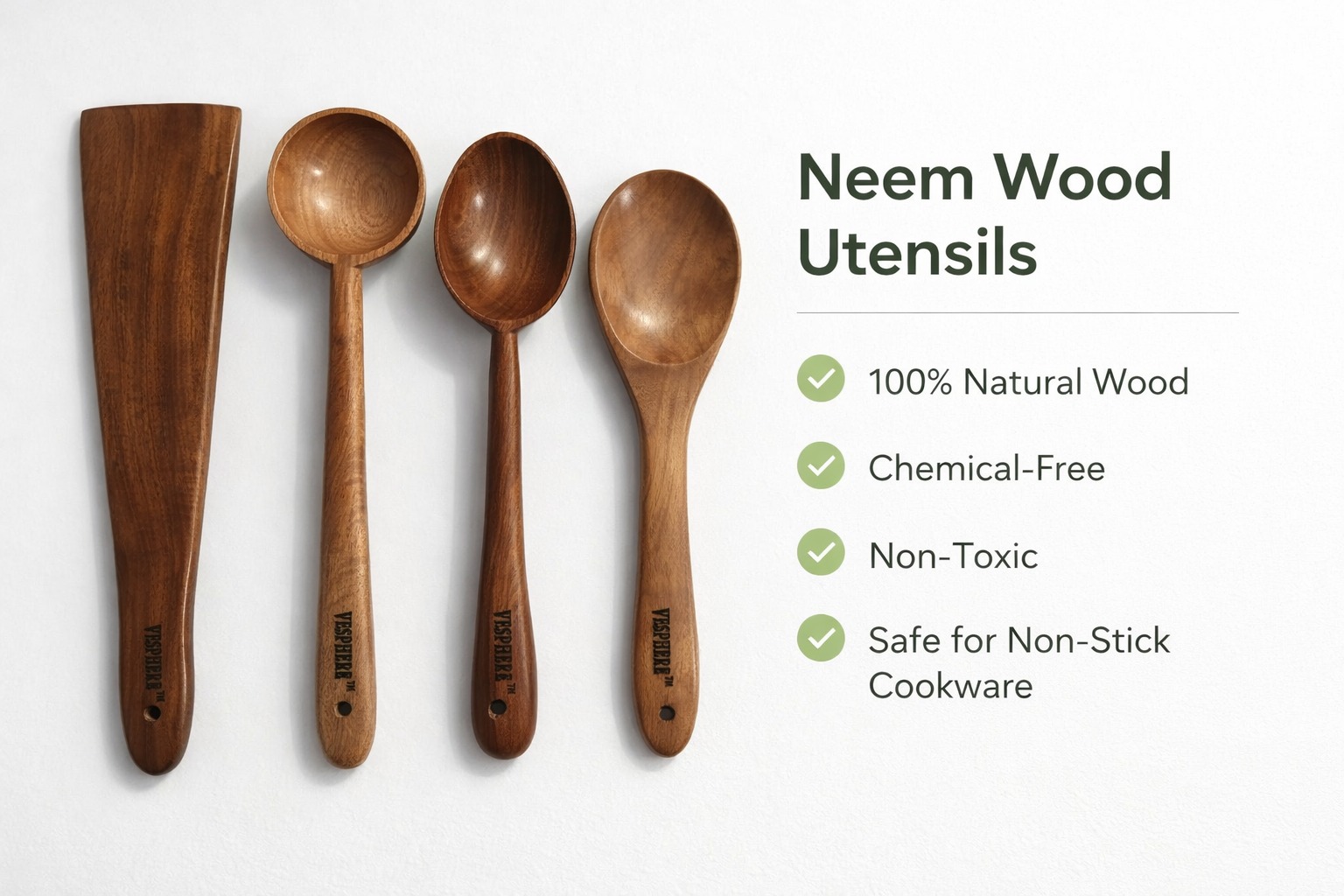 vesphere neem wood kitchen utensils set β spatula, ladle & cooking spoons (4 pcs) vesphere neem wood kitchen utensils set β spatula, ladle & cooking spoons (4 pcs)
