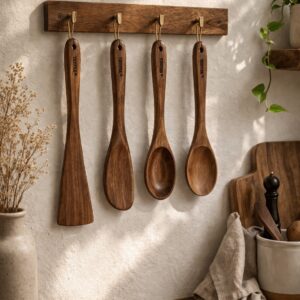 vesphere neem wood kitchen utensils set – spatula, turner & cooking spoons | natural wooden cooking tools | eco friendly & non stick safe