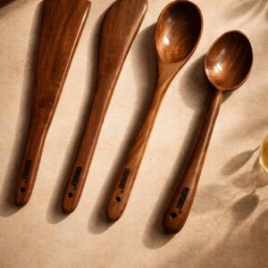 vesphere neem wood kitchen utensil set (spatula, turner, spoon & ladle) – natural, durable & eco friendly cooking tools
