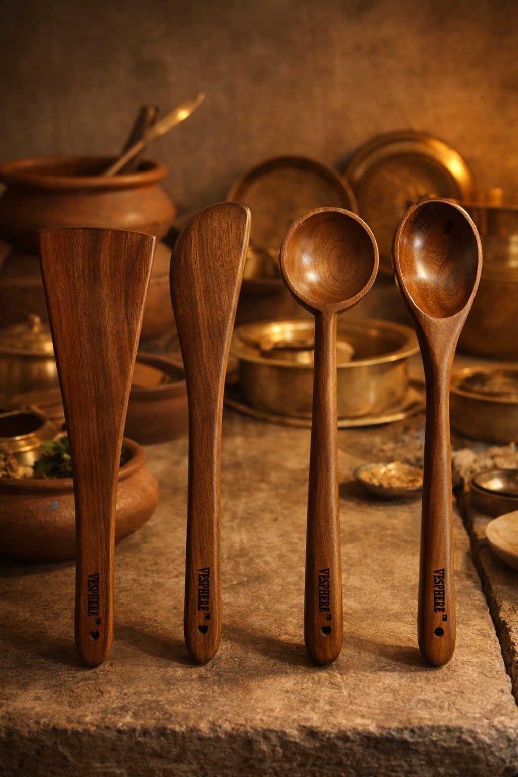 vesphere neem wood spatula & spoon set (4 piece) vesphere neem wood spatula & spoon set (4 piece)