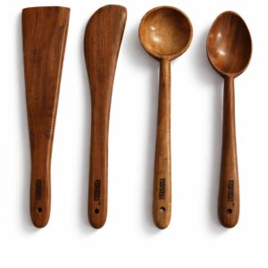 vesphere neem wood kitchen utensil set – spatula, turner, ladle & spoon (handcrafted, eco friendly, durable cooking tools)